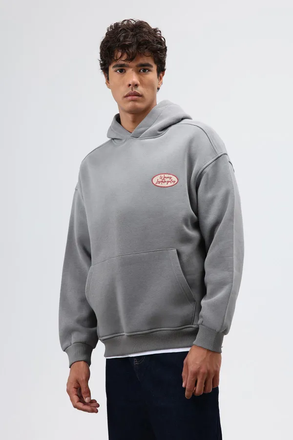 Sweat à capuche imprimé oversize, gris foncé