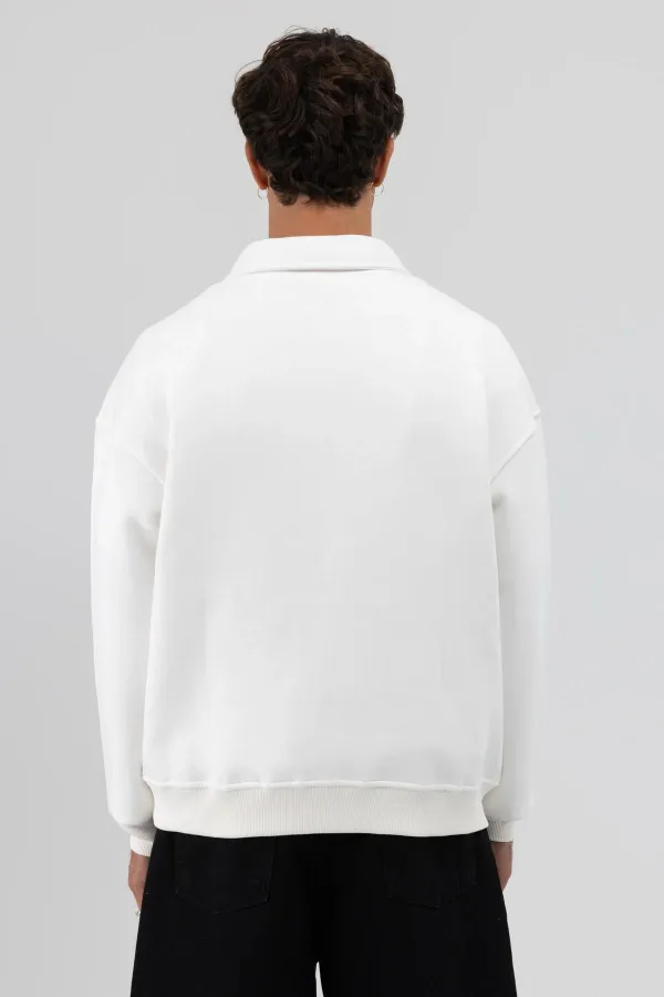 Basic Polo Yaka Sweatshirt Ekru
