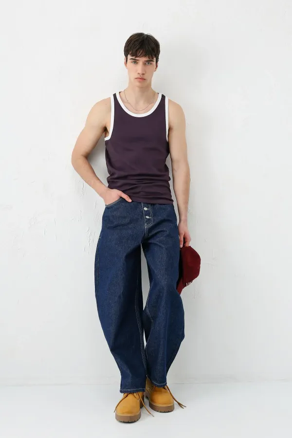 Oversize Askılı Tişört Mürdüm