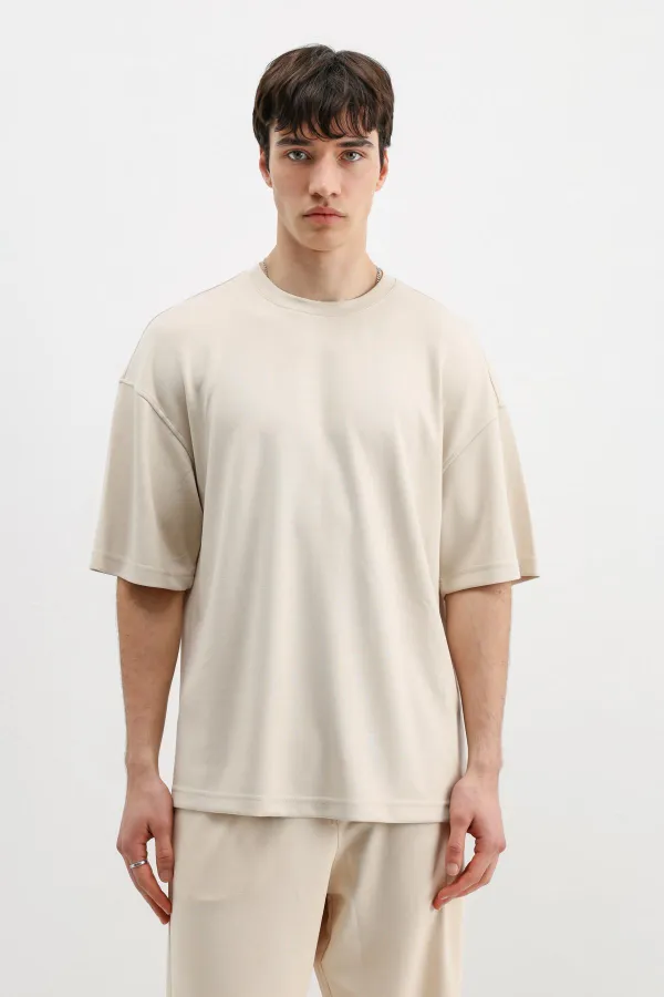 Modal Karışımlı Oversize Tişört Taş