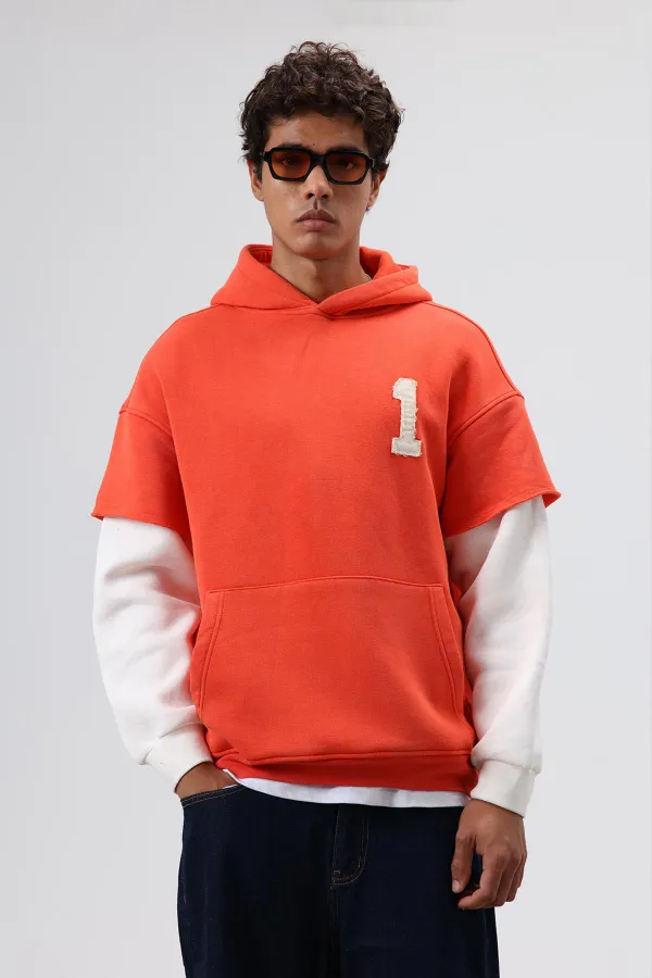 Sweat à capuche oversize avec détails aux manches, orange