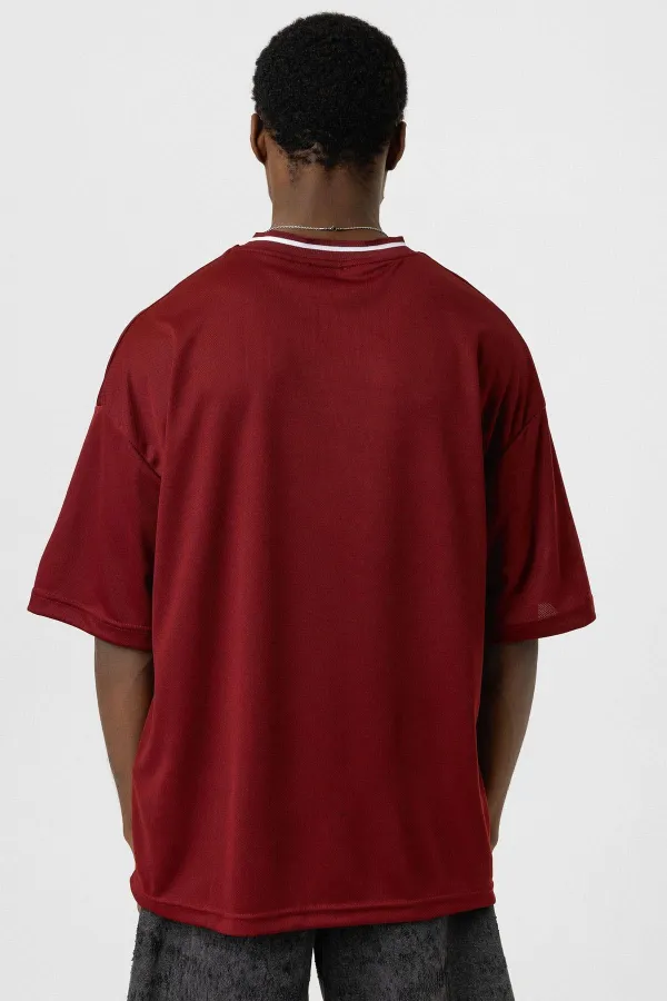 Baskılı Oversize Forma Tişört Bordo