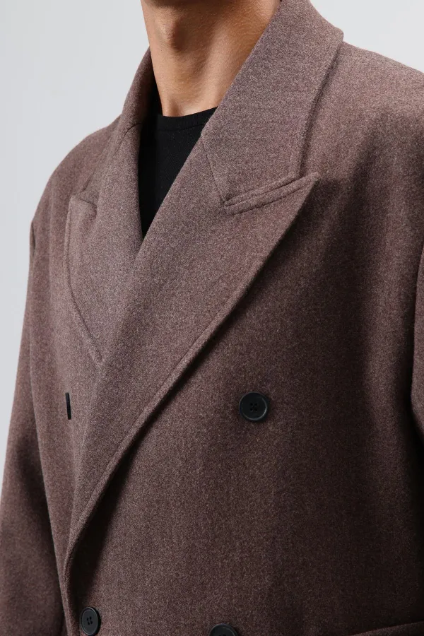 Oversize Kruvaze Kaşe Kaban Açık Kahve