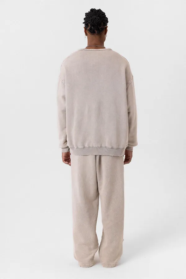 Premıum Yıkamalı Yırtık Detaylı Oversize Eşofman Takım Taş