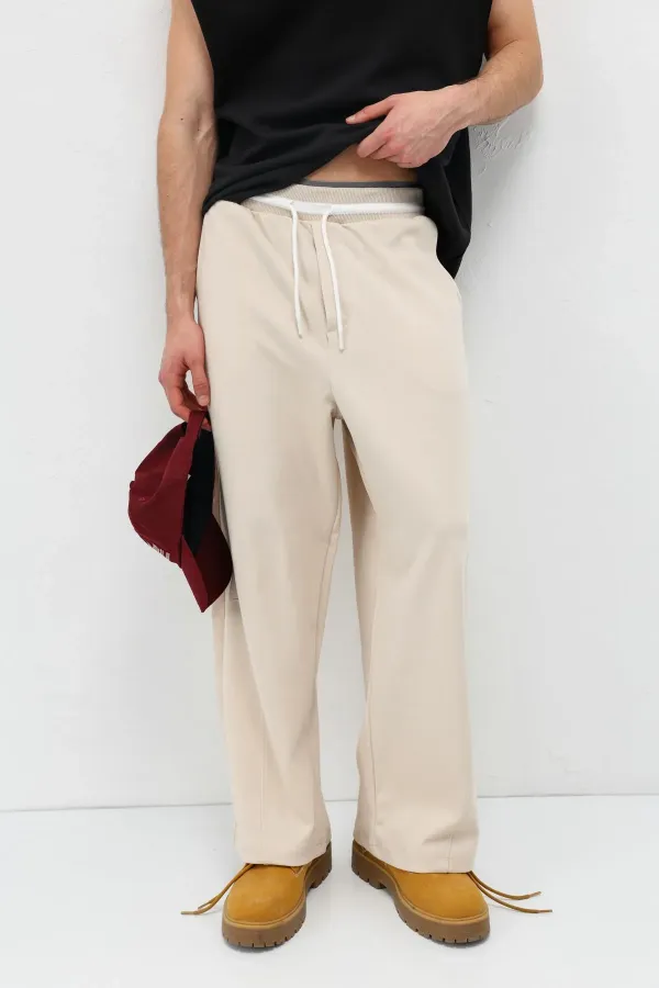 Bağcıklı Baggy Fit Eşofman Alt Taş