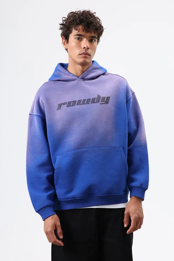 Sweat à capuche oversize imprimé délavé bleu marine