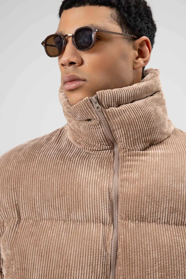 Oversize Kadife Şişme Mont Vizon