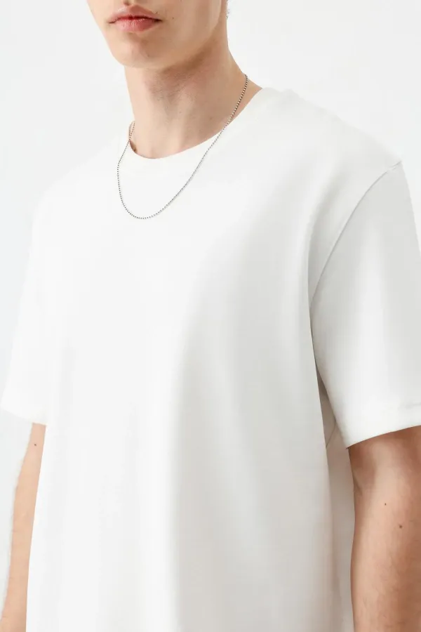 Kısa Kollu Boxy Fit Tişört Ekru