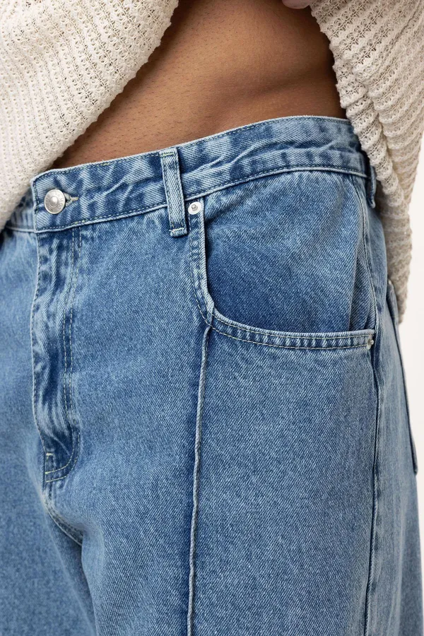 Relaxed Fit Jeans with Stitching Detail, Light Blue Melange