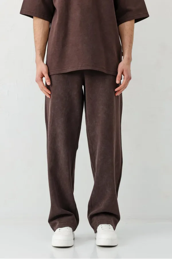 Baggy Fit Yıkamalı Eşofman Alt Kahve