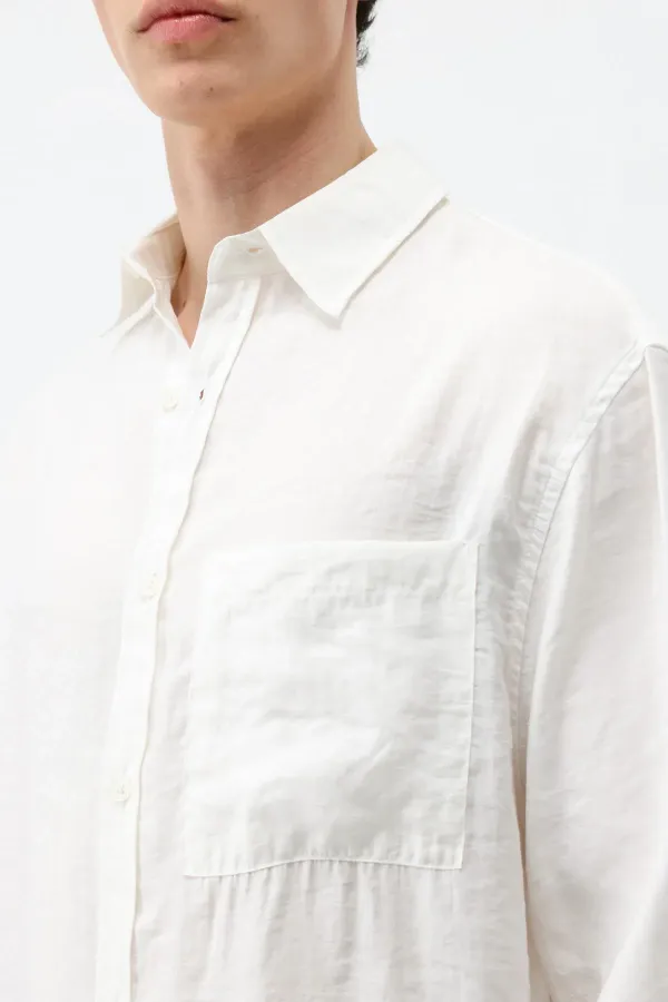 Modal Kumaş Cepli Oversize Gömlek Ekru