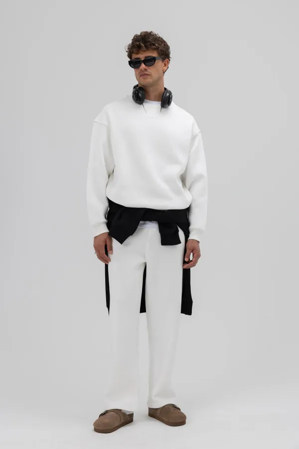 Basic Baggy Sweatpants Bottoms, Ecru