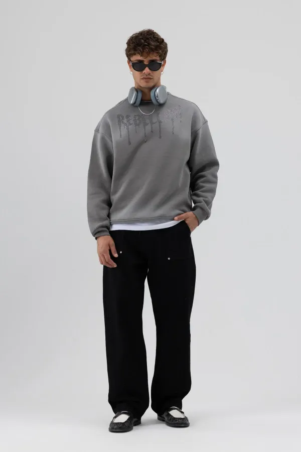 Sweat-shirt noir oversize imprimé délavé