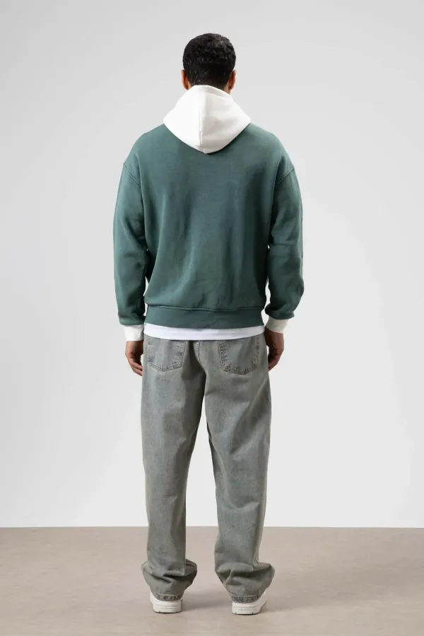 Oversize Baskılı Kapüşonlu Sweatshirt Nefti