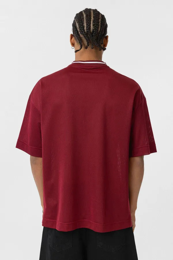 Oversize V-Neck Jersey T-Shirt Burgundy