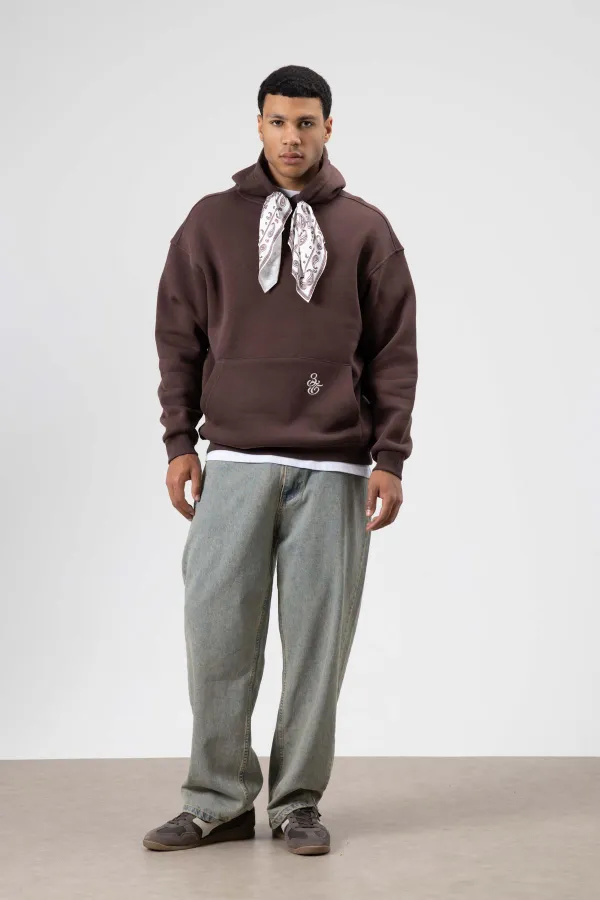 Oversize Hooded Sweatshirt with Scarf Detail, Brown