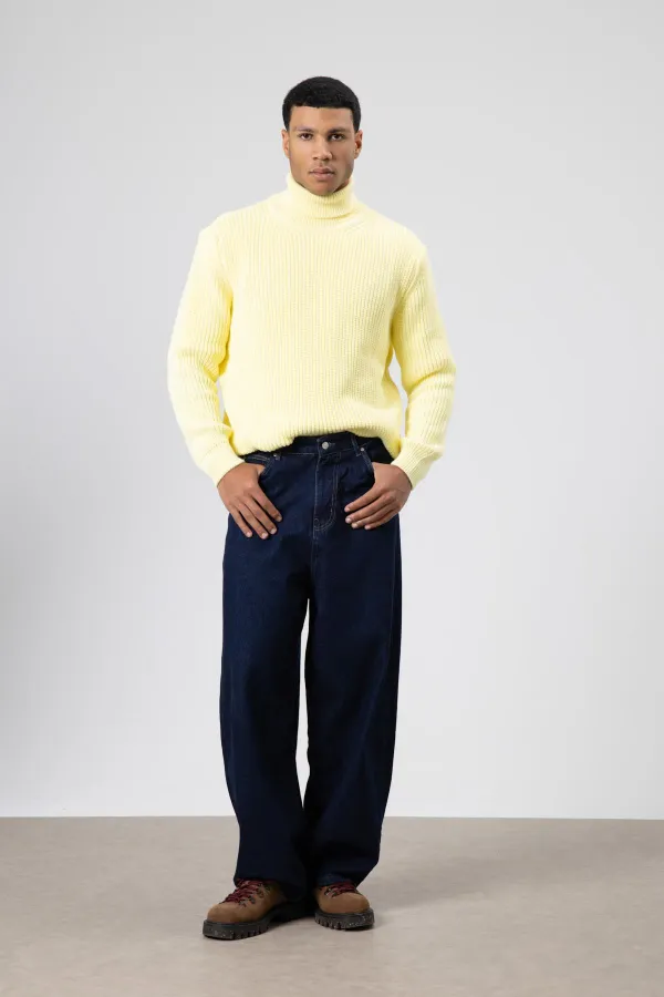 Oversize Triko Boğazlı Kazak Sarı