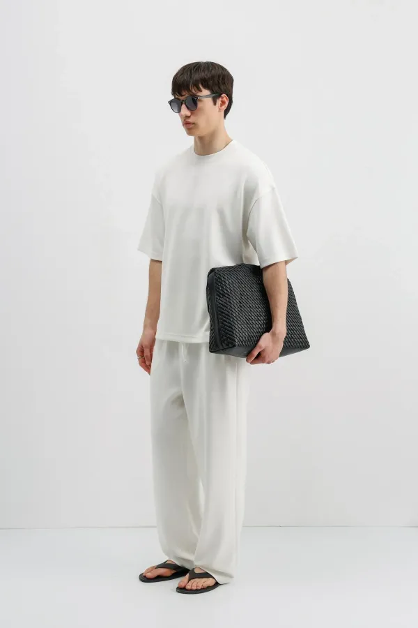 Modal Karışımlı Oversize Tişört Ekru