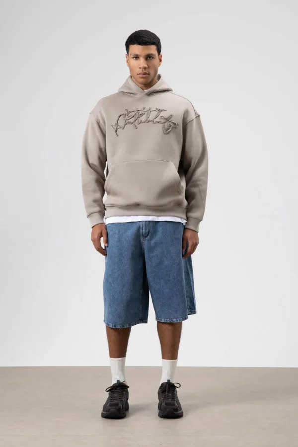 Oversize Baskılı Kapüşonlu Sweatshirt Açık Vızon