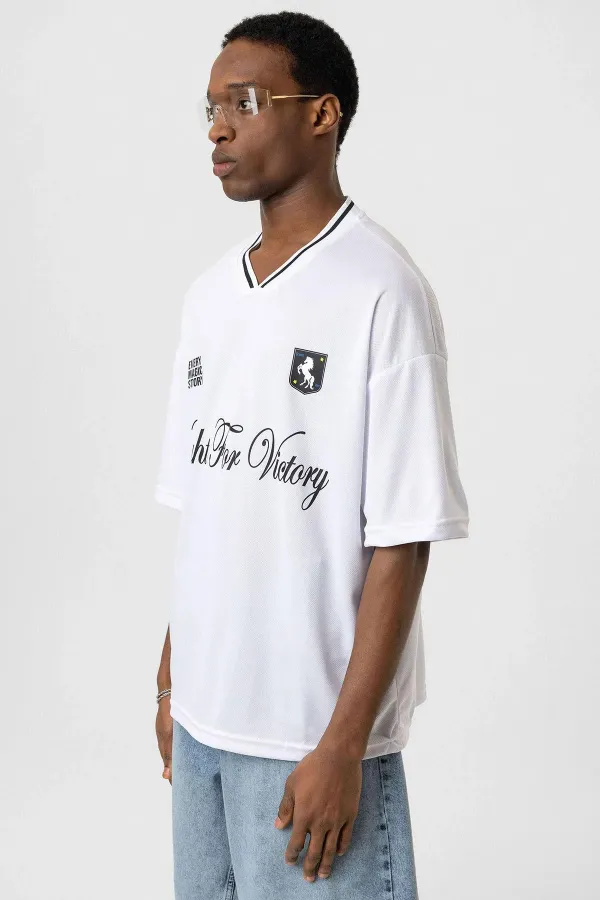 Baskılı Oversize Forma Tişört Beyaz