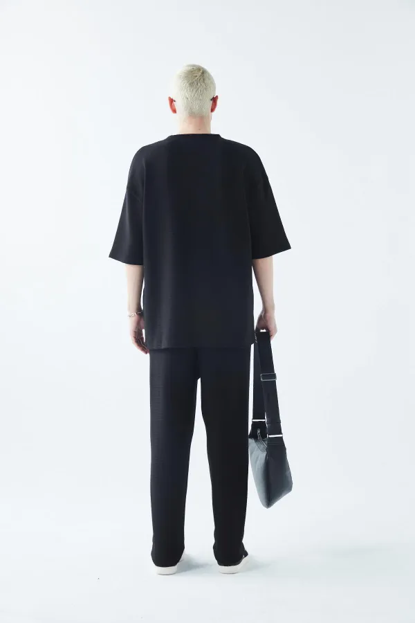 Oversize Basıc Triko Eşofman Takım Siyah