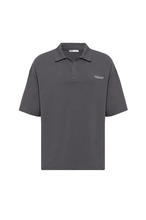 Polo Yaka Oversize Tişört Füme