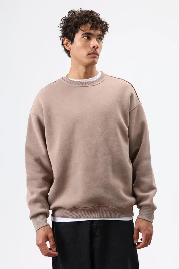 Sweat-shirt basique oversize délavé, couleur vison