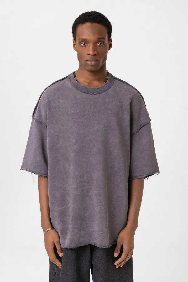 Yıkamalı Oversize Tişört Füme