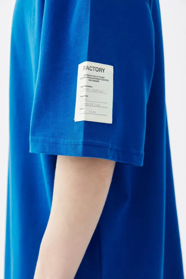 Balıkçı Yaka Etiket Detaylı Oversize Tişört - Açık Füme Saks