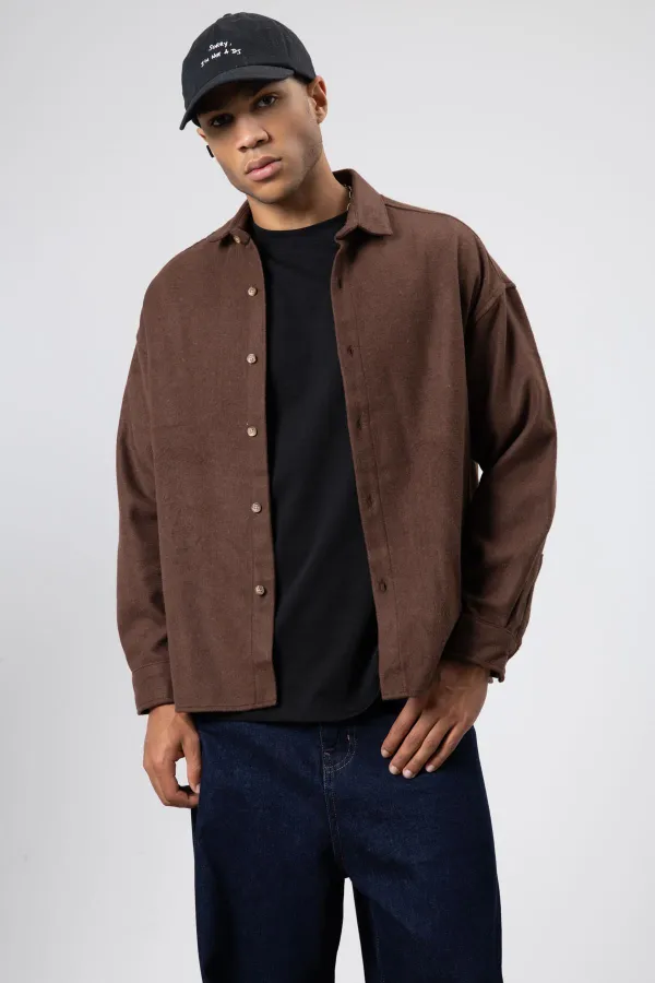 Dokulu Oversize Gömlek Ceket Kahve