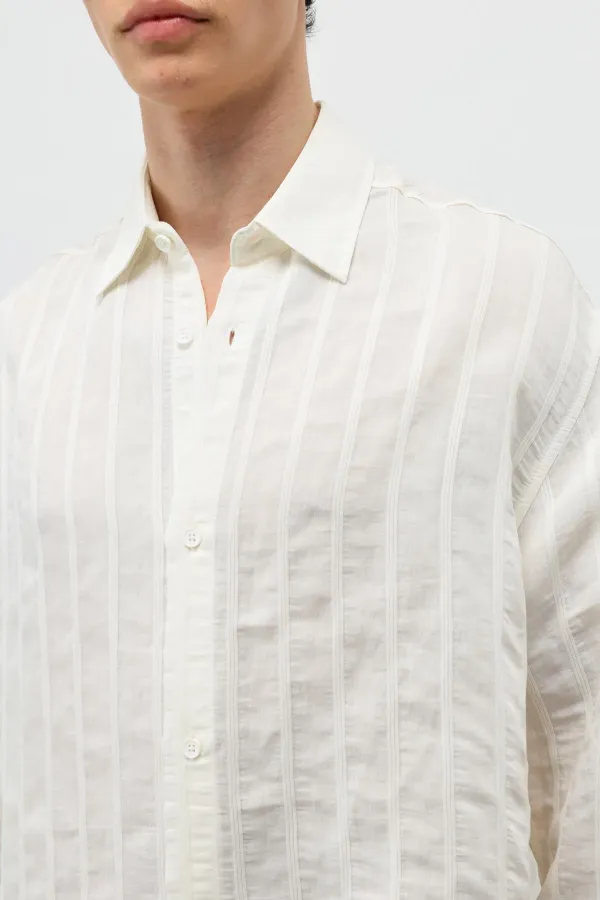 Çizgili Oversize Gömlek Ekru