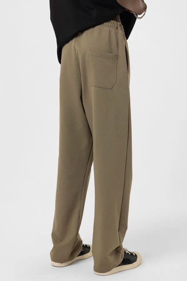 Pantalon de survêtement basique à taille élastique, kaki