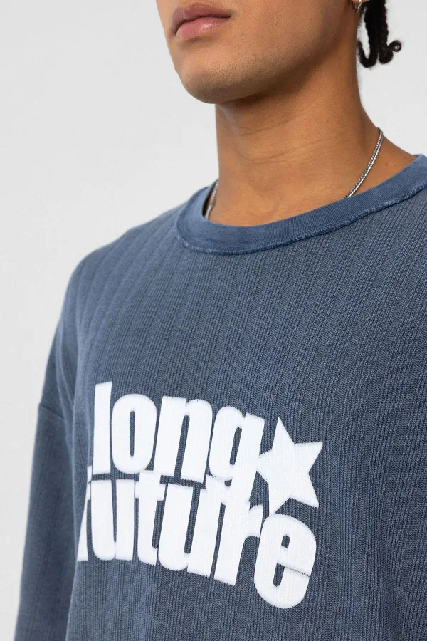 T-shirt oversize en maille délavée indigo