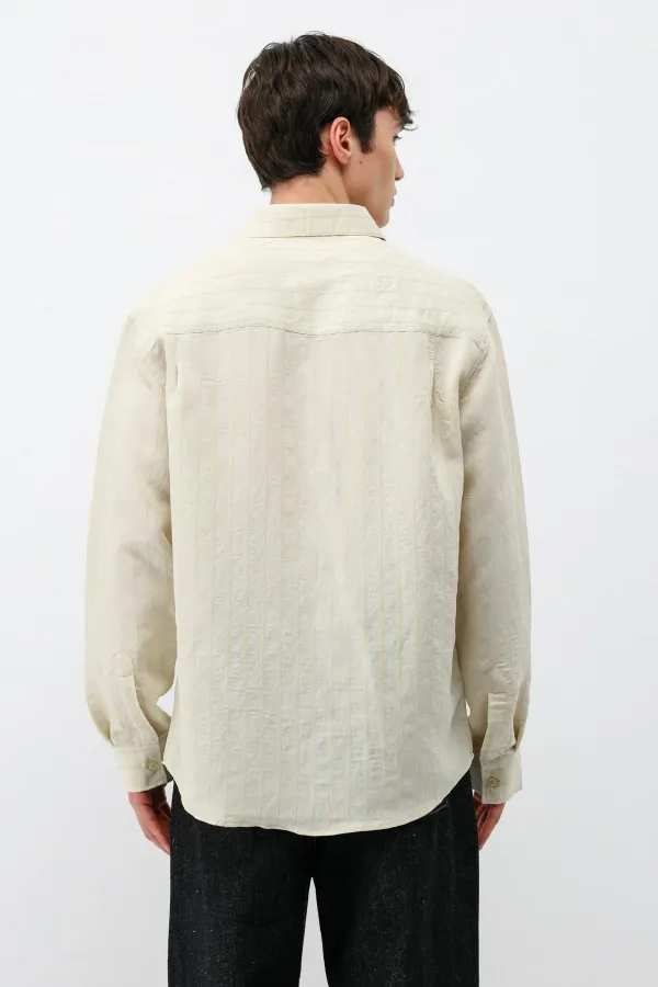 Modal Fabric Striped Oversize Shirt Beige