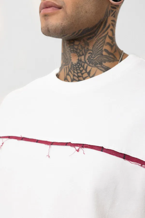 Yıkamalı Arka Baskılı Oversize Tişört Ekru