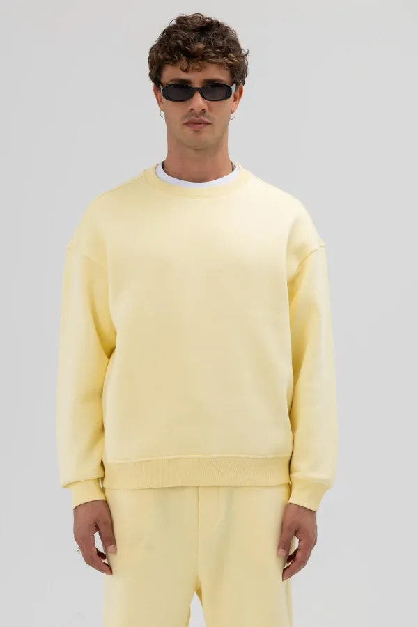 Basic Bisiklet Yaka Oversize Sweatshirt Sarı