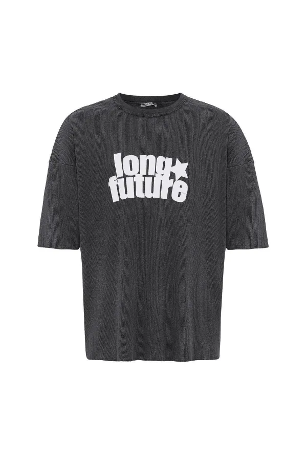 T-shirt oversize en maille délavée noire