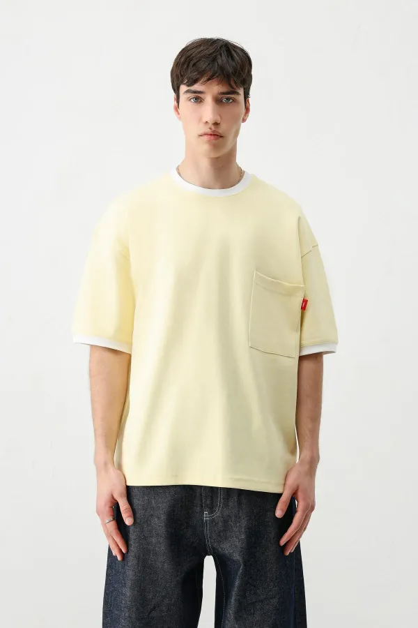 Kısa Kollu Oversize Cepli Tişört Sarı