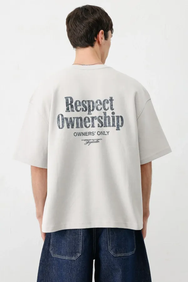 Kısa Kollu Boxy Fit Baskılı Tişört Ice Grı