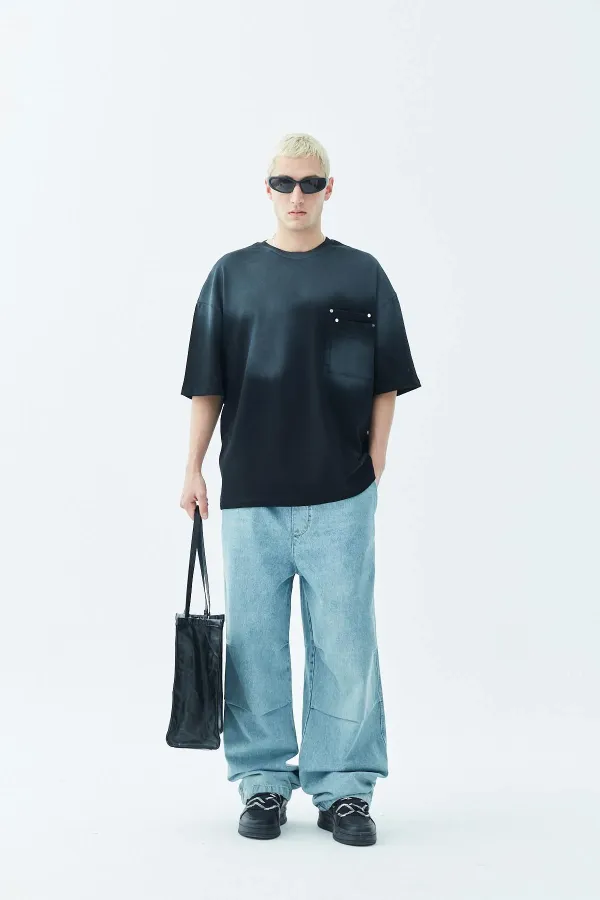 Washed Oversize T-Shirt with Pocket Detail, Black