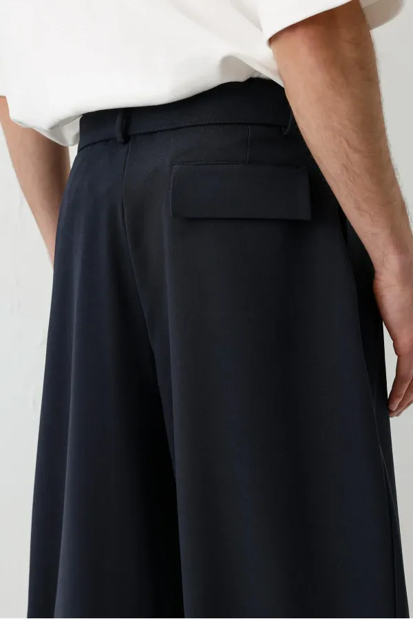 Barrel Fit Tailored Fit Kemerli Pantolon Lacivert