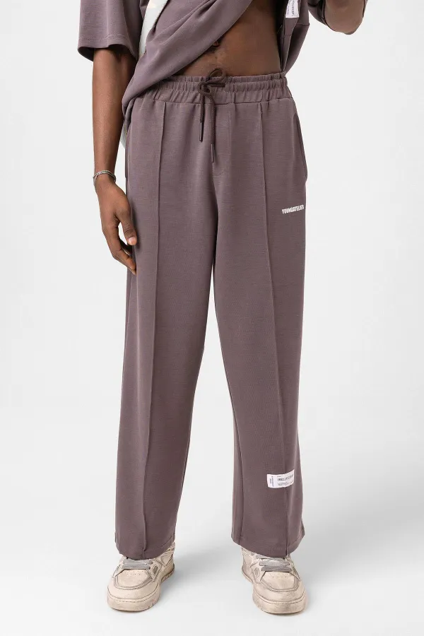 Label Detailed Oversize Modal Fabric Tracksuit Set Coffee