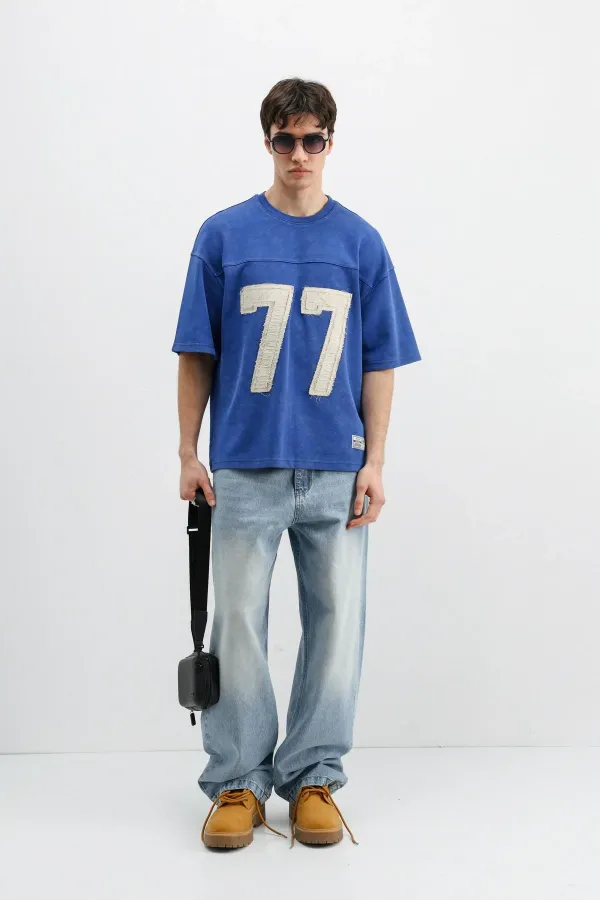 Numara Baskılı Oversize Tişört Saks