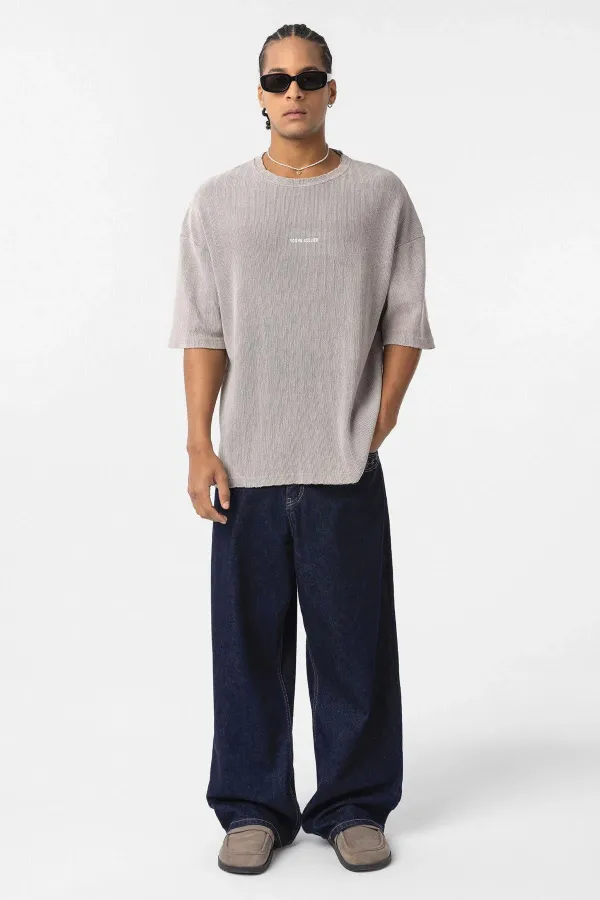 Yıkamalı Arka Baskılı Oversize Tişört Taş