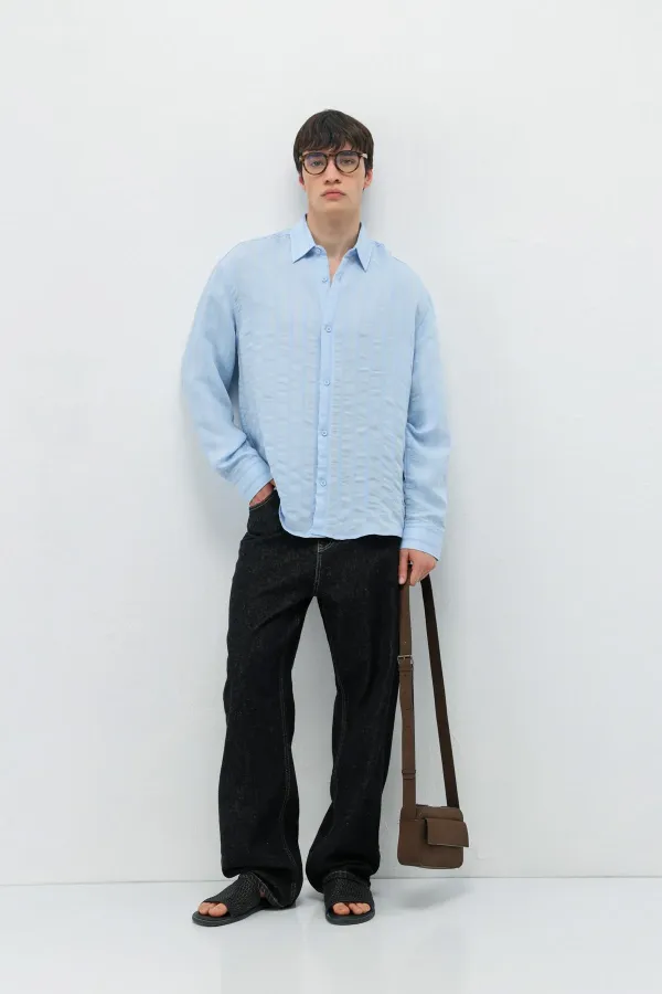 Çizgili Oversize Gömlek Mavi