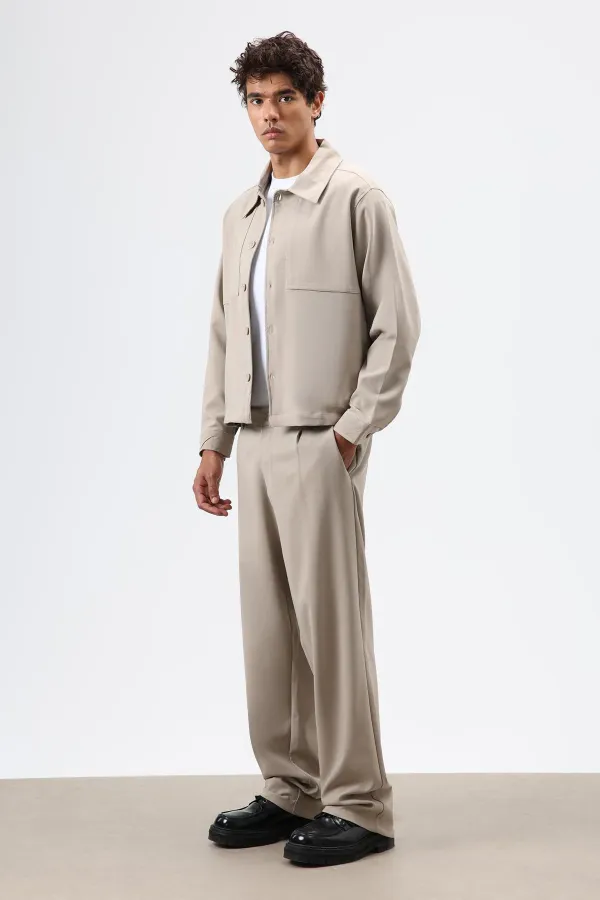 Baggy Fit Fabric Trousers Beige