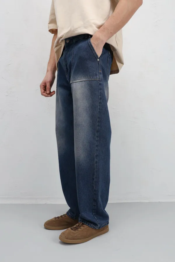 Jean ample à poches, teinte verte