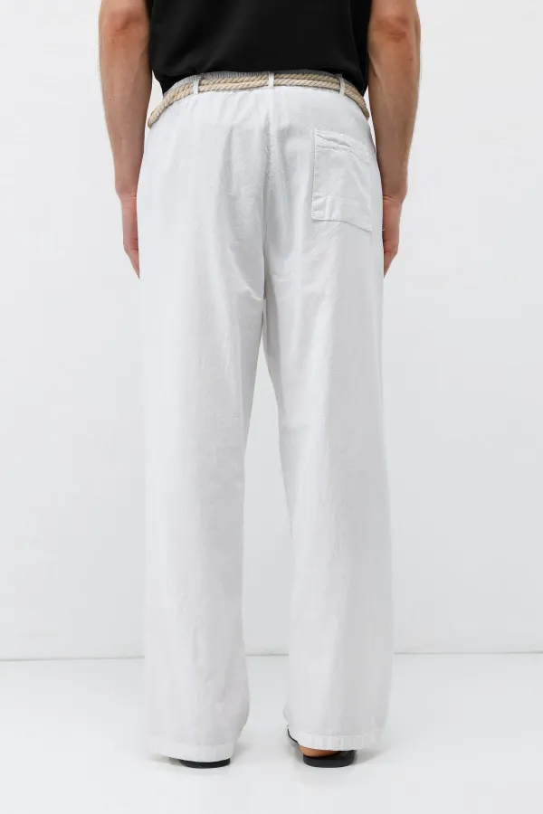 Kemer Detaylı Oversize Keten Pantolon Ekru