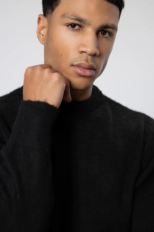 Oversize Soft Textured Crew Neck Sweater Black