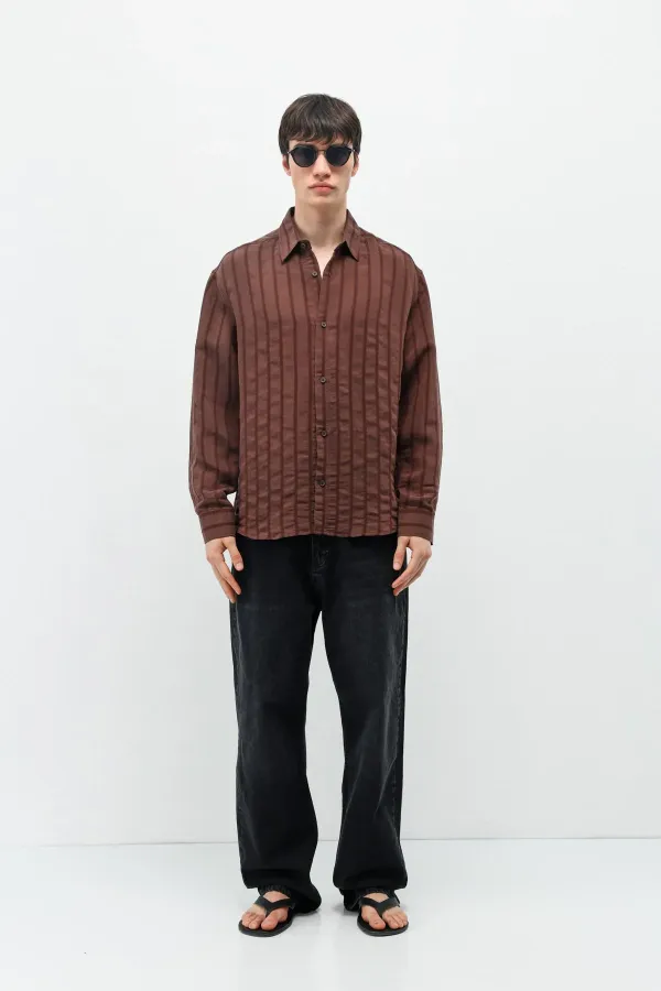Çizgili Oversize Gömlek Kahve